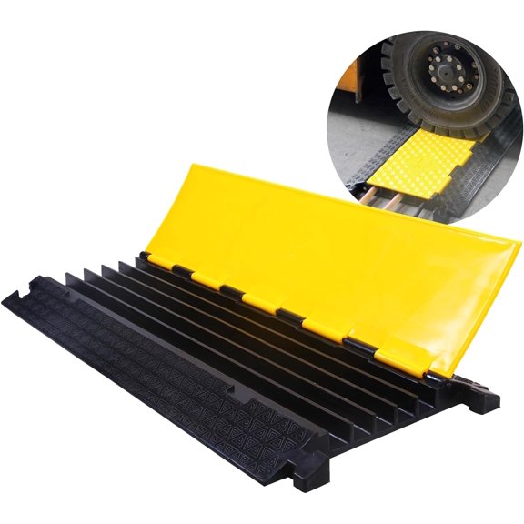 BESEA 39600lbs Load Capacity Heavy Duty Cable Ramps Cable Protector Ramp Rubber Hose Protector Ramp Speed Bump Outdoor (5 Channels, Yellow & Black)