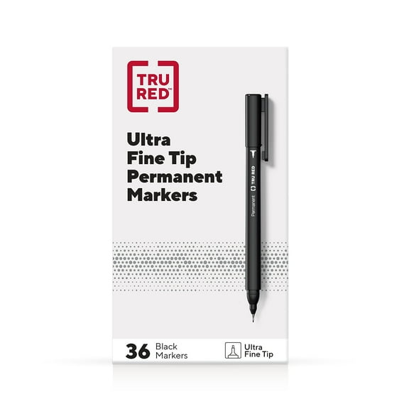 Staples TRU RED Pen Permanent Markers Ultra Fine Tip Blk 36/Pack TR54546