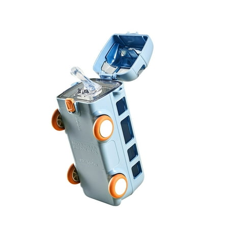 

Pompotops Creative 500ml Children s Small Car Straw Water Cup Summer Cute Bus Cup Square Cup Children s Water Bottle Baby Car Straw Cup Shoulder Strap Blue