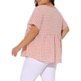 thumbnail image 4 of DARING DIVA Women's Plus Gingham Tops Plaid V Neck Babydoll Top 1X Pink, 4 of 6