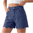 thumbnail image 6 of Women's Y2K Jean Shorts High Waist Loose Scalloped Hem Denim Shorts Soft Stretch Vintage Jeans with Pockets Daily Travel Casual Outfits Blue, 6 of 8