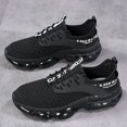 thumbnail image 2 of Men's All Black Woven Knit Lace Up Running Sneakers, Air Cushion Shock Absorbing Breathable Athletic Walking Shoes, 2 of 5