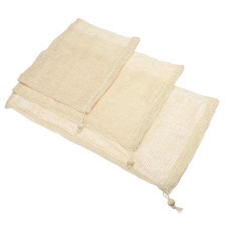 Uxcell Reusable Produce Bags 3PCS  Cotton Mesh Bags Cloth Produce Bag Grocery Shopping Bag for Vegetable Storage- Beige