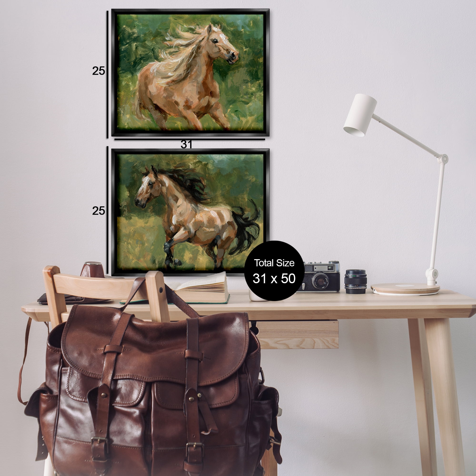 Stupell Industries Trotting Horse Visages Animals Painting Black Floater Framed Canvas Art Print Wall Art, 31 x 25, Set of 2
