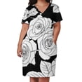 thumbnail image 3 of Womens Casual Dresses Black And White Rose Pattern Short Sleeve Dress Summer Dresses for Women 2025, 3 of 6