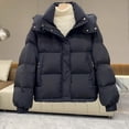 thumbnail image 2 of Women Winter Cotton Coat Hooded Thickened Padded Short Type with Zipper Pockets Elastic Cuffs Pure Color Windproof Lady Down Coat, 2 of 8