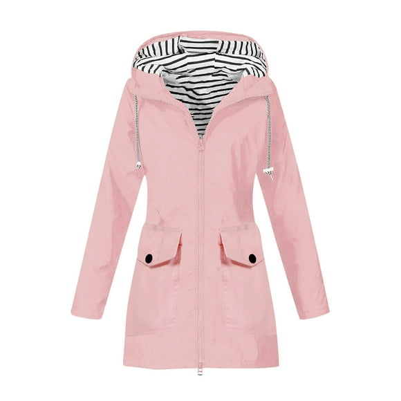 WRKEKC Veste Imperméable Légère pour Femmes avec Capuche Coupe-Vent Manteau d'Extérieur avec Poches Couleur Unie
