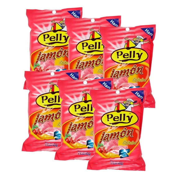 Pelly Ham Flavored Snack, Sabor a Jamón Salados, 1.5 oz Bag, 6 Pack