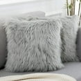 thumbnail image 3 of Juego de 2 fundas de almohada decorativas mullidas de color gris claro, nueva serie de lujo, fundas de almohada de piel sintética estilo merino, cojines cuadrados difusos de 20x20 pulgadas, 3 of 7