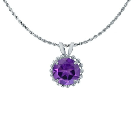 - 10K White Gold 6mm Round Cut Amethyst with Bead Frame Rabbit Ear 18