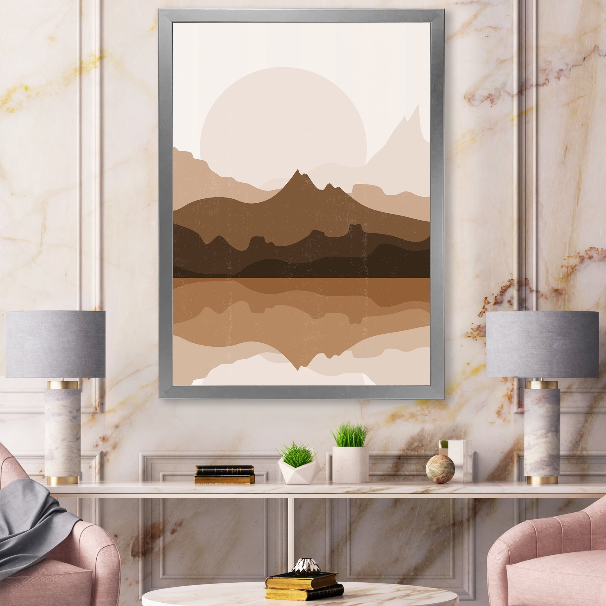 Designart 'Minimalist Brown Terracotta Landscape' Modern Framed Art Print
