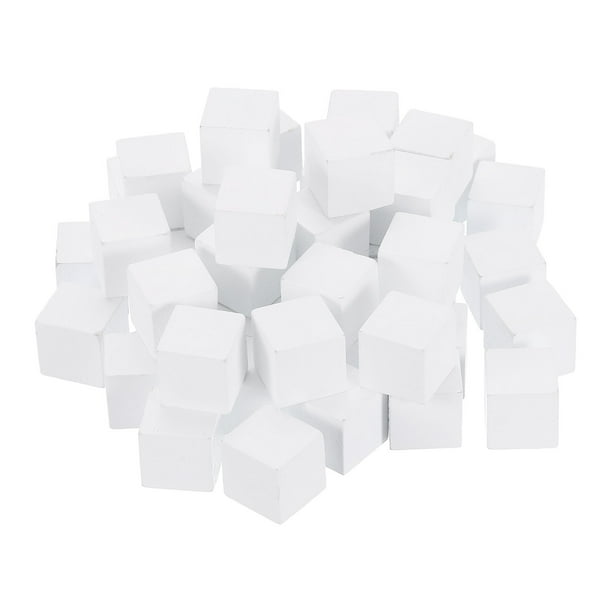 Paquete de 50 bloques de madera para manualidades, cubo de madera sin terminar de 9/16", blanco