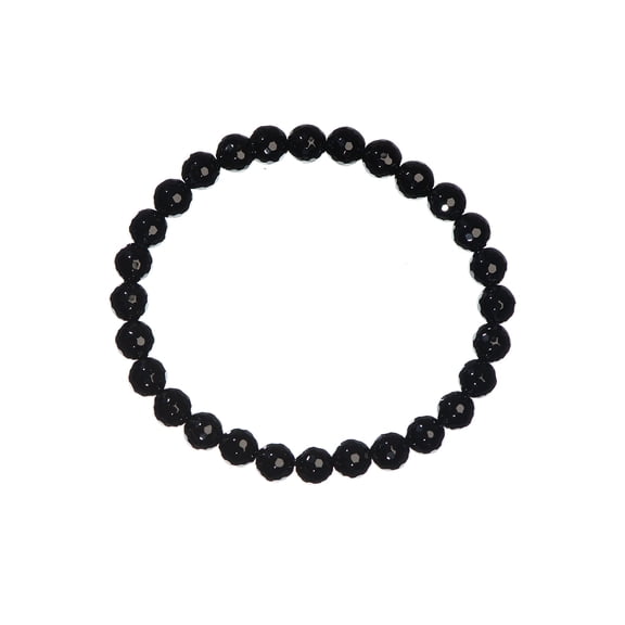 LTC Designs 6mm Shiny Round Faceted Black Onyx Stretch Bracelet, 6.5"