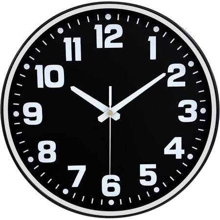 VIB Modern Silent Wall Clock, 10inch Non-Ticking Analog Battery Operated Clock with Large Easy-to-Read Number Tempered Glass Decorative Wall Clocks for Living Room Bedroom Kitchen Gym, Black White