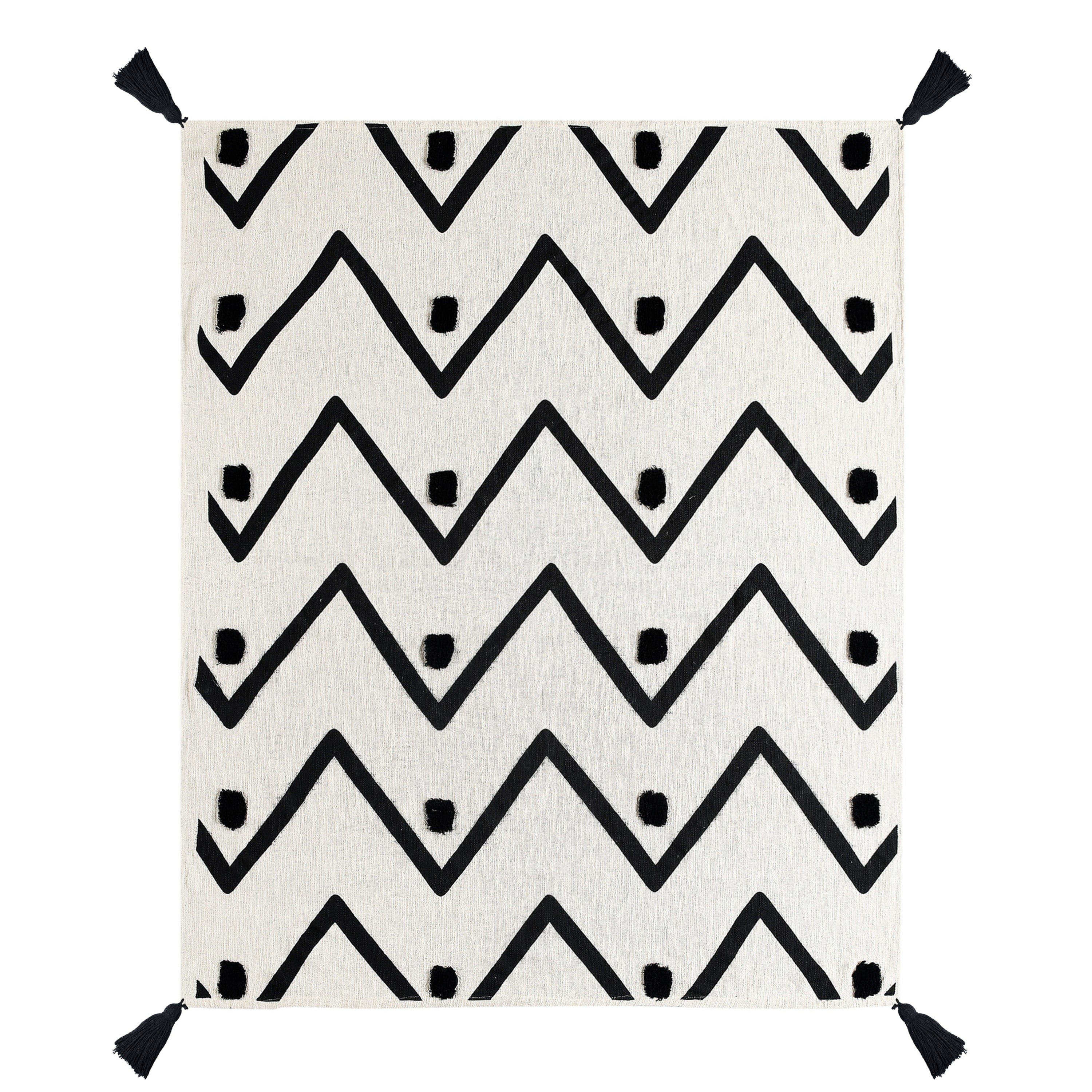 LR Home and Evette Rios Cream and Black Chevron Stripe Cotton Throw Blanket, 50" x 60"