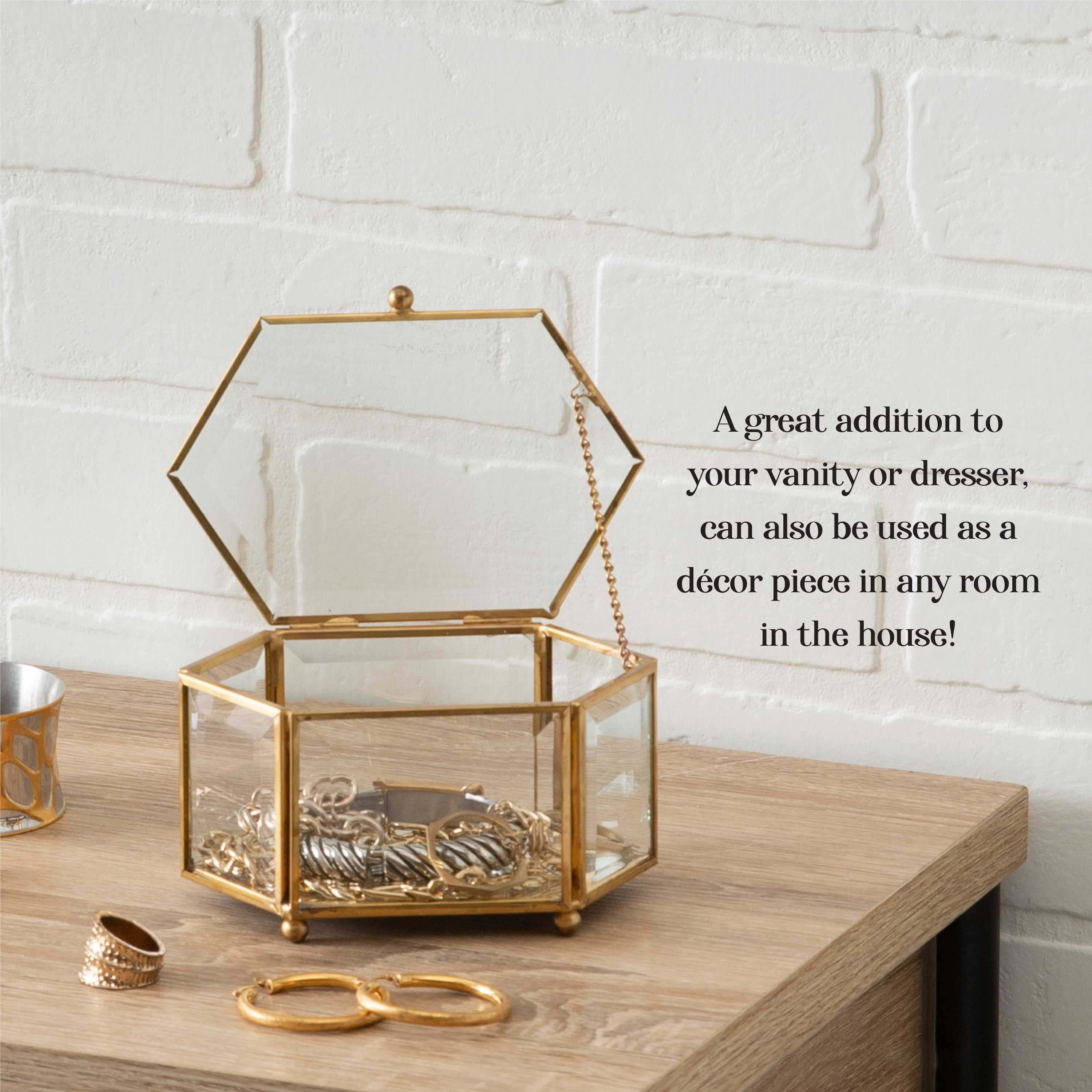 Home Details Vintage Mirrored Bottom Diamond Shape Glass Keepsake Box in Gold - image 3 of 9