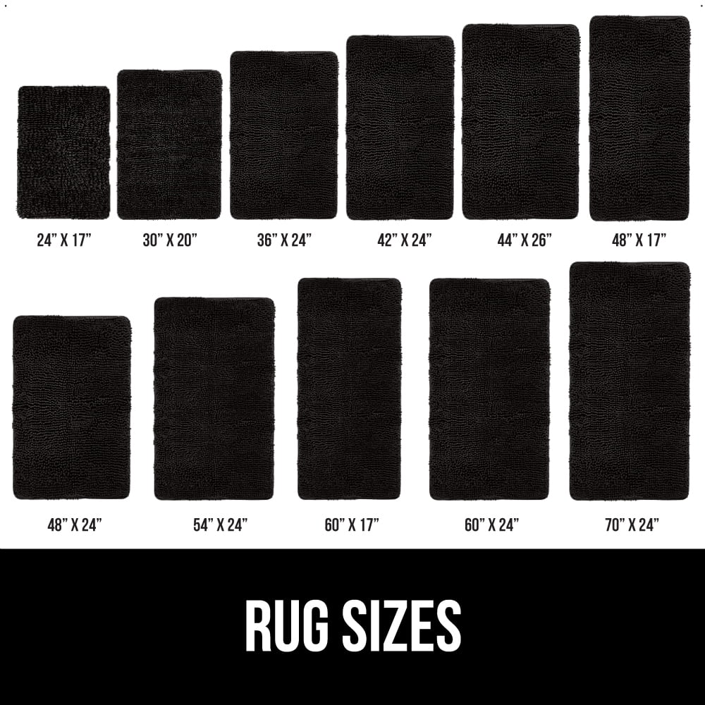 GORILLA GRIP Chenille Bath Rug 24x16, Rubber Backing Quick Dry Washable Microfiber Mats, Black