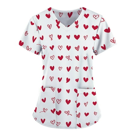 

Cakiesky Women s Scrubs Top Cool V Neck Nursing Uniforms Red XXL