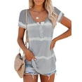 thumbnail image 2 of Fashnice Ladies Tee Buttons Design T Shirt Short Sleeve Tops Casual Summer Tunic Blouse Gray 3XL, 2 of 7
