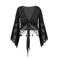 thumbnail image 3 of Zaldita Womens Belly Dance Tassel Coin Lace-Up Shawl Crop Tops Flare Sleeve Cardigan Black XL, 3 of 7