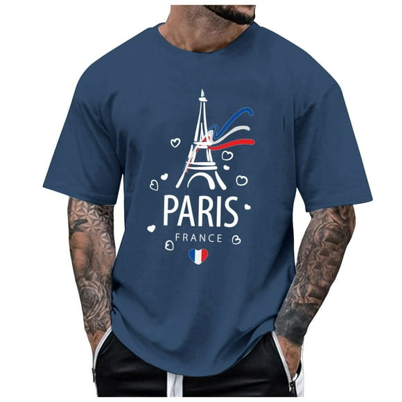 LUOGENLI Male T-shirts for Mens Mens Casual Soft and Comfortable Small Printed Cotton T Shirt with Rund Neck and Short Sleeves Tee T-shirts Mens Big and Tall St. Patrick's Day Dark Blue L