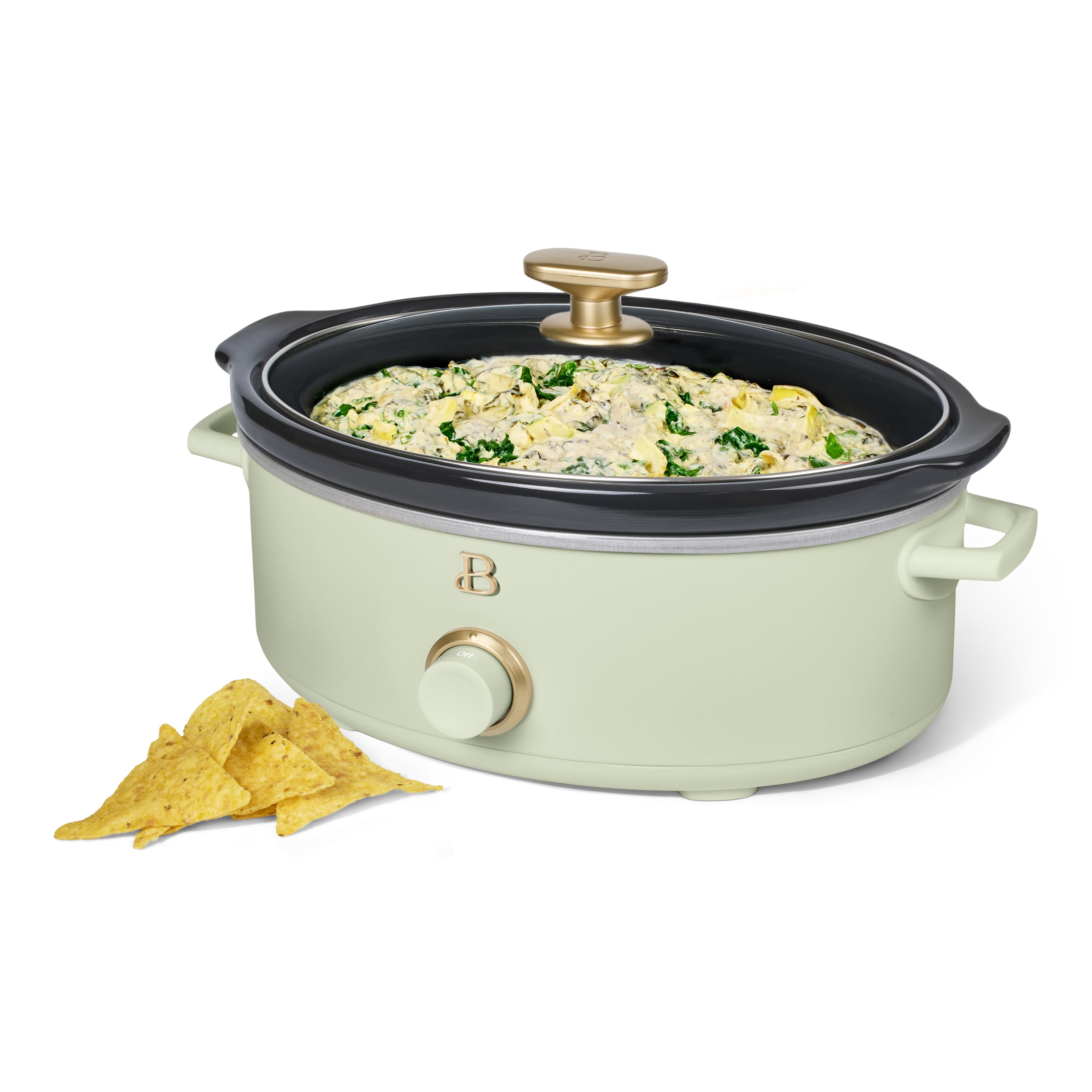 Beautiful 2.5 Qt Dip and Serve Manual Slow Cooker, Sage Green by Drew Barrymore