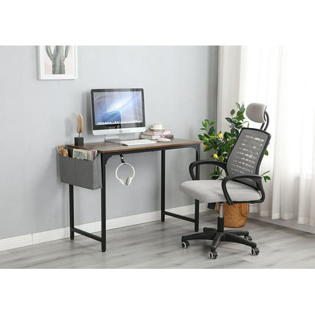 Study Computer Desk 40 Home Office Writing Small Desk, Modern Simple Style PC Table, Black Metal Frame, Rustic Brown