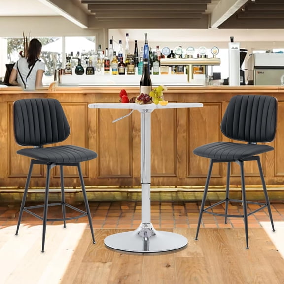 Height Adjustable Round Bar Table with 360 Swivel, White MDF Top Cocktail Dining Table for Kitchen Living Room Restaurant