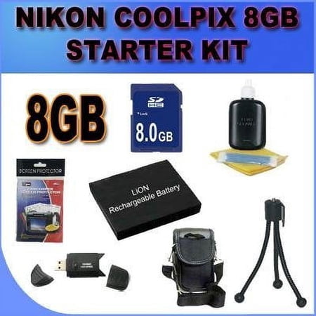 BigVALUEInc Saver Nikon Accessory Bundle - Lithium Ion Battery for Coolpix S3000 S4000 and More Models +Case + Card Red