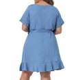 thumbnail image 4 of GRACE & GRANDEUR Robe en Denim pour Femme Grande Taille, Col Rond, Manches Roulées, Volants, Chambray, Robes Midi, 4 of 6