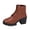 Brown, variant on Womens Ankle Boots Round Toe Front Lacing Side Zipper Foldover Snap Cuff Thick Tread Sole Block Heel