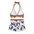 thumbnail image 3 of WREESH Womens Two Piece Swimsuit Halter Bikini Set Athletic Bathing Suits with Chest Pad Without Underwire Print Deep V High-Waisted Patchwork Swimming Trunks Split Swimsuit Coffee, 3 of 7