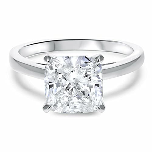 HeartsAndYou 2ct Engagement Ring for Women Cushion Cut Moissanite Solitaire Design 18k White Gold over Silver