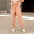 thumbnail image 2 of WREESH Womens Solid Loose Cotton Linen Pants Fashion Casual Elastic Waist Wide-Leg Button Pants Pink, 2 of 5