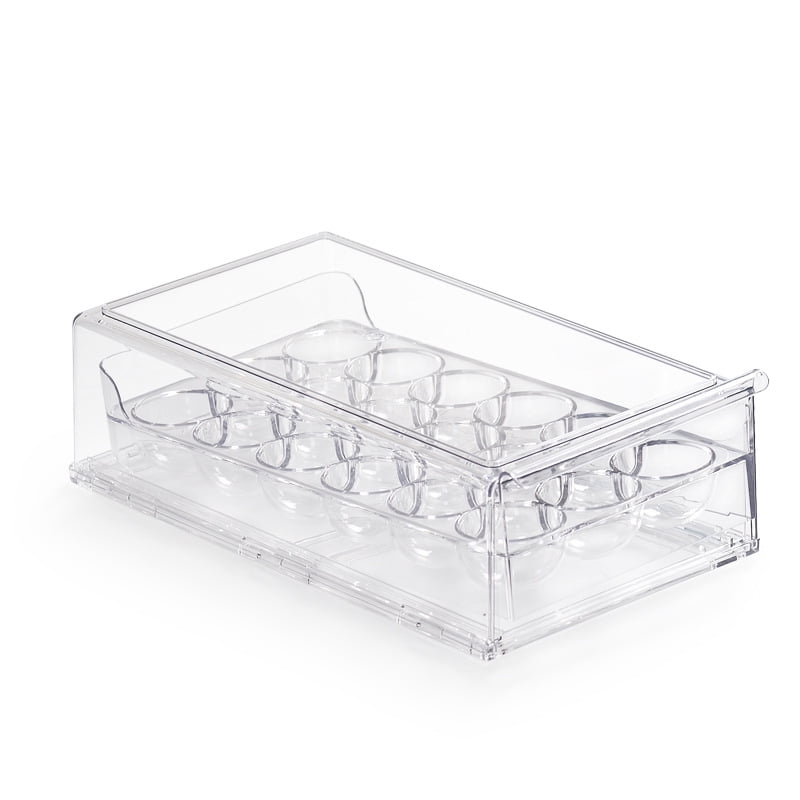 Drawer Style Egg Storage Container for Refrigerator, Clear Plastic Fridge Egg Organizer with Lid, Holds 18 Eggs, Space Saving Kitchen Storage Box