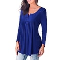 thumbnail image 3 of Camisa de mujer Botón plisado Blusa suelta Camiseta de manga larga Top, Azul, XXL Scienceny AP000668-06, 3 of 7