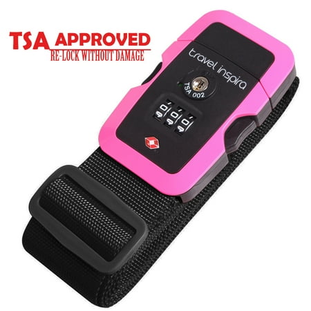 Travel Inspira Adjustable Nylon Long Travel Luggage Strap Belt with TSA Approved Locks (Pink/Black)