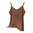 thumbnail image 3 of Fall Saving! HVOBTTY Women's Sleeveless Pajama Top, Pajama Top for Women, Women's Fashion Solid Color V Neck Linen Camisole Outwear or Homewear Top Brown, XXL, 3 of 5