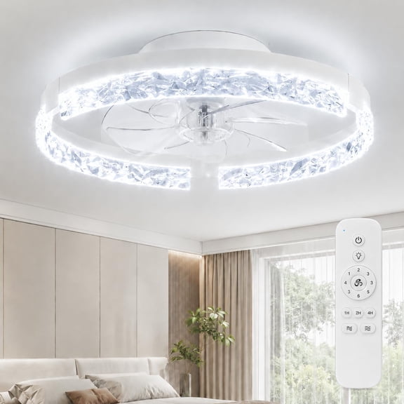 20-in LED Indoor Flush Mount Ceiling Fan With Light and Remote Control Included White