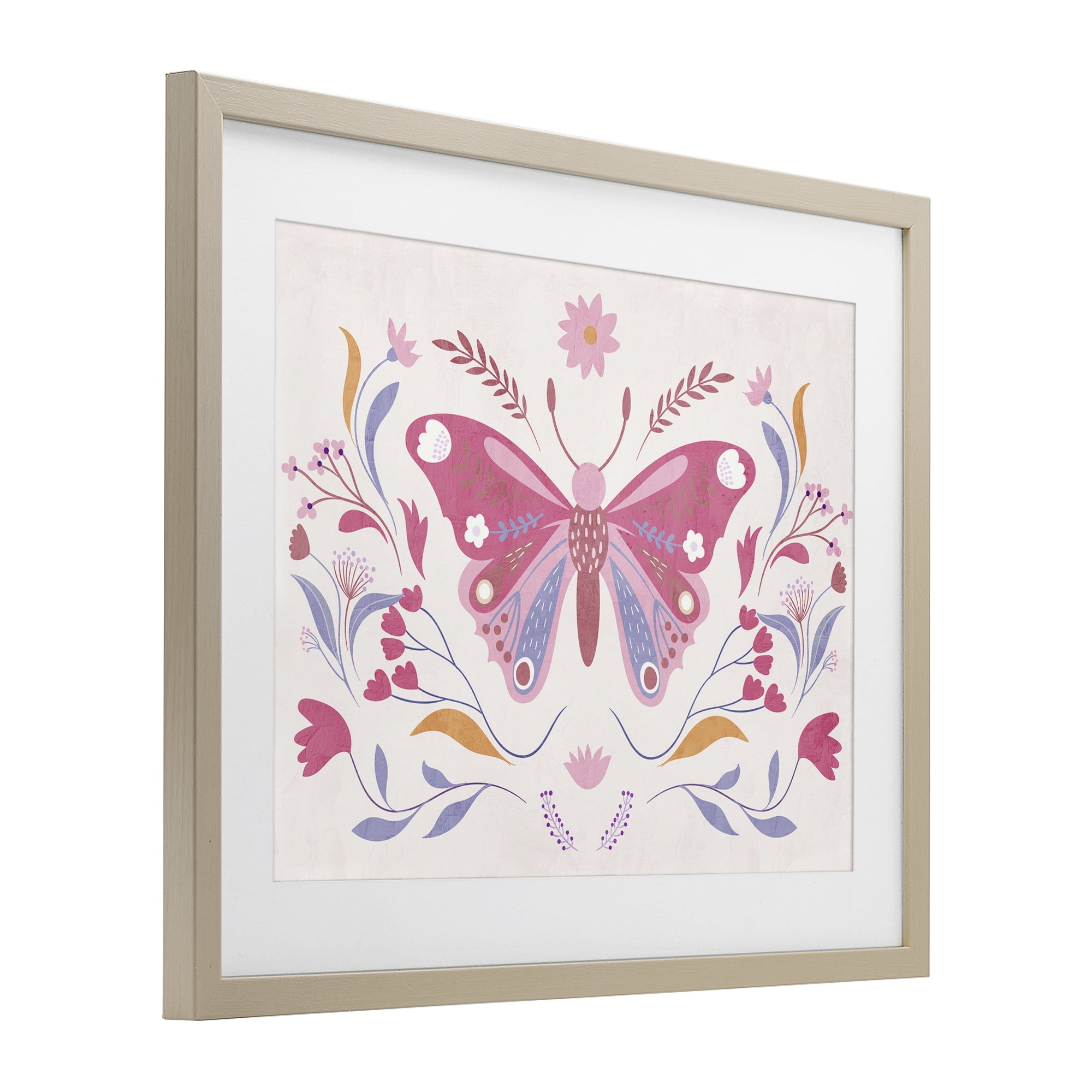 Stupell Industries Whimsical Folk Butterfly Birch Framed Print Under Glass, design by Kim Allen
