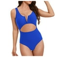 thumbnail image 3 of TTUHYWXI Womens One Piece Swimsuits Tummy Control Bathing Suit for Women Push Up Swimwear V Neck High Cut Monokini (Blue, XL), 3 of 9