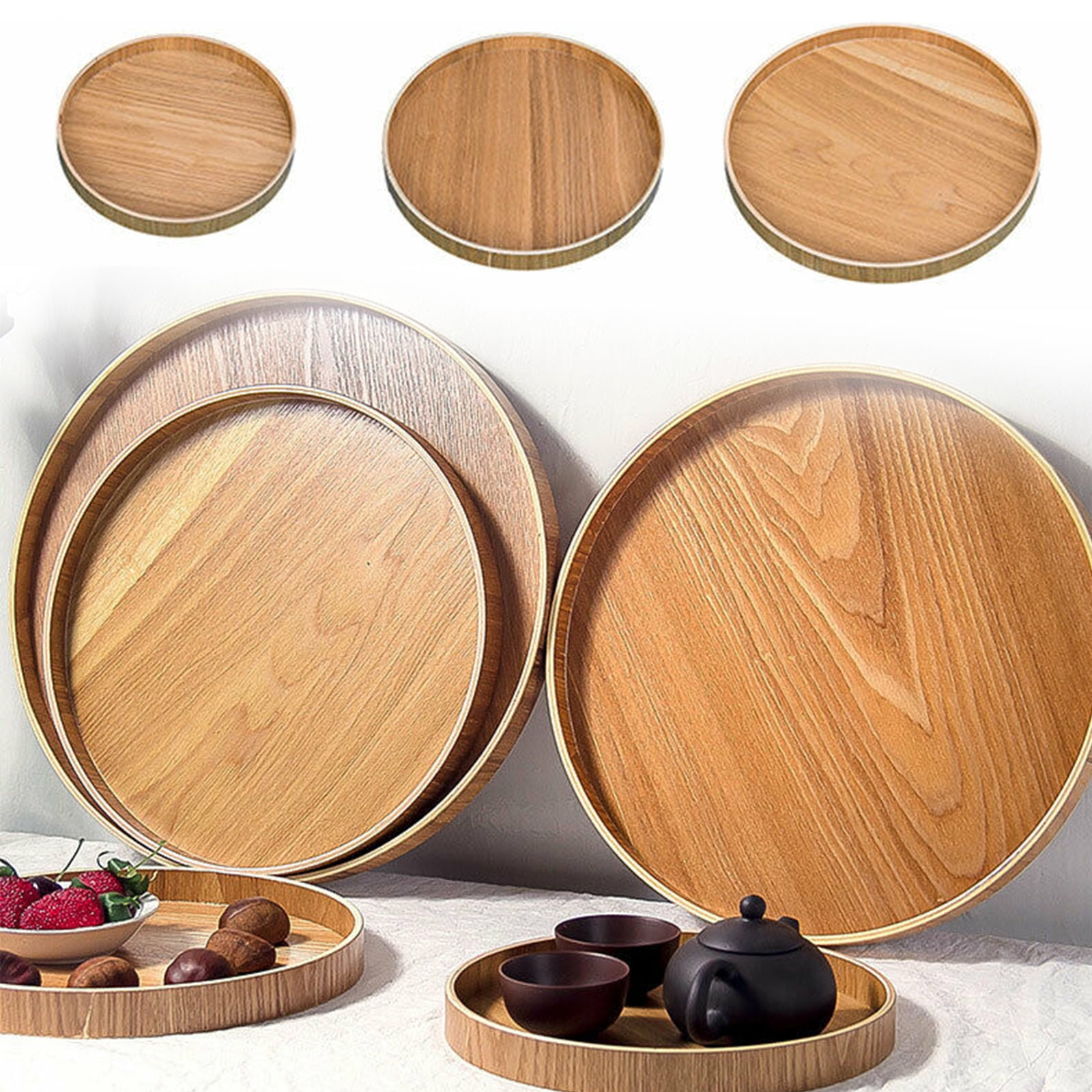 10'' 4Pack Natural Acacia Dinnerware Wooden Plate Durable&Smooth Round Tray Dish 