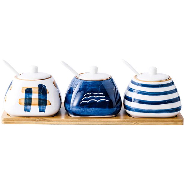 Frascos De Cerámica De Estilo Japonés, Juego De Ollas De Condimento De Cerámica, Olla De Condimento Para El Hogar, Coctelera De Azúcar, Botella Vintage, Traje De Bandeja De Madera Sweethay HA013168-00