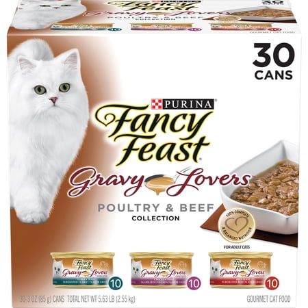 (30 Pack) Fancy Feast Gravy Wet Cat Food Variety Pack, Gravy Lovers Poultry & Beef Feast Collection, 3 oz. Cans