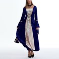 thumbnail image 6 of IROINNID Reduced Long Sleeve Dress for Women Full-Length Empire Dress Vintage Hooded Dress Tie Flared Sleeves Skirt,Blue, 6 of 7