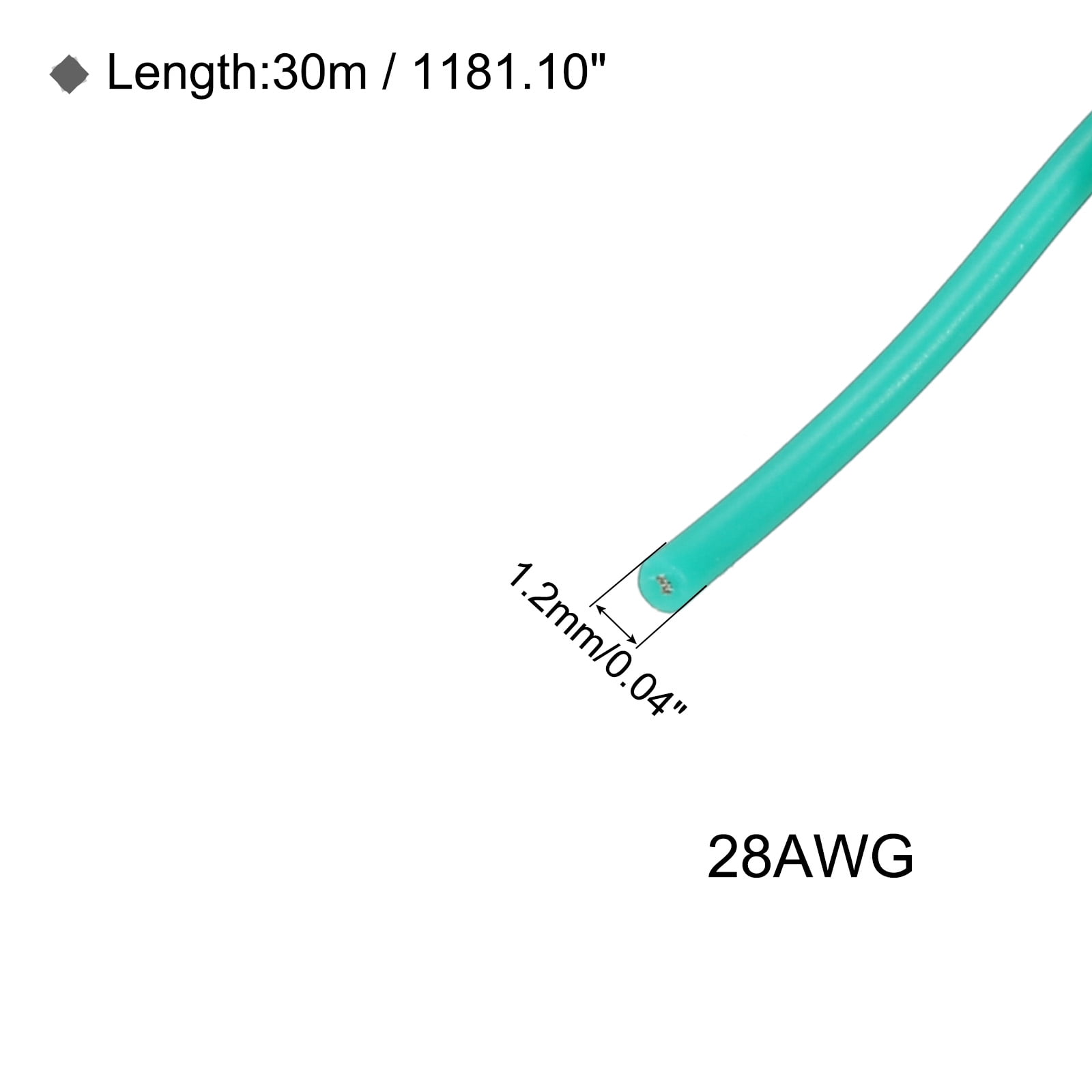 Uxcell Silicone Wire 28 AWG Stranded Green Spool 30m Electrical Tinned Copper Wire for Car Model