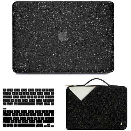 B BELK MacBook Pro 13 inch Case 2022 2021 2020 2019 2018 2017 2016 M2 M1 A2338 A2289 A2251 A2159 with Touch Bar, Glitter PU Leather Hard Shell Case & Laptop Sleeve Bag & Keyboard Cover, Shining Black
