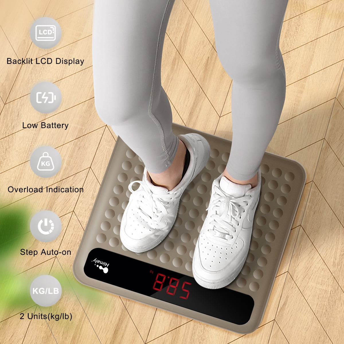 Himaly Digital Body Weight Scale, Highly Accurate & Auto Calibration Bathroom Scale, Easy-to-Read LCD for Home Use, 400 lbs, Brown