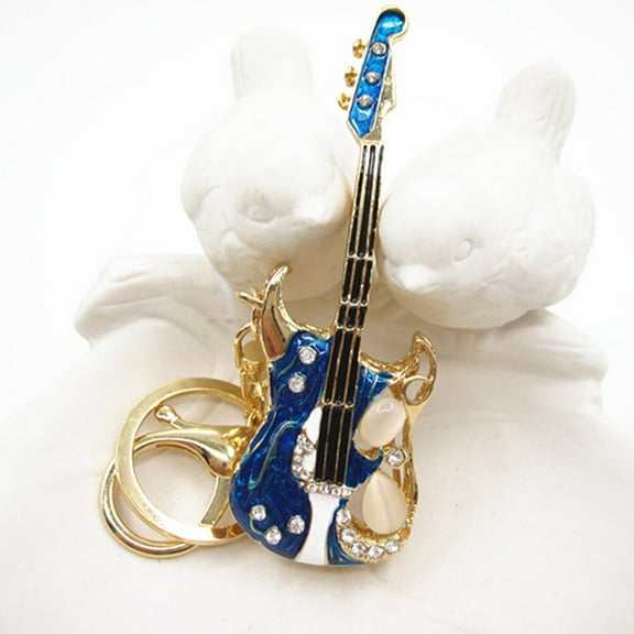 COMPUKAS Blue Metal Guitar Keychain for Keys Reliable Sturdy Design Compact Size Fits Bags and Phones