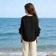 thumbnail image 6 of LWNYDPLSD Girls Button Down Shirts Ruffle Short Sleeve V Neck Wrinkled Dressy Blouse Top for Teen Girl Trendy Flowy Beach Vacation Clothes, 6 of 6